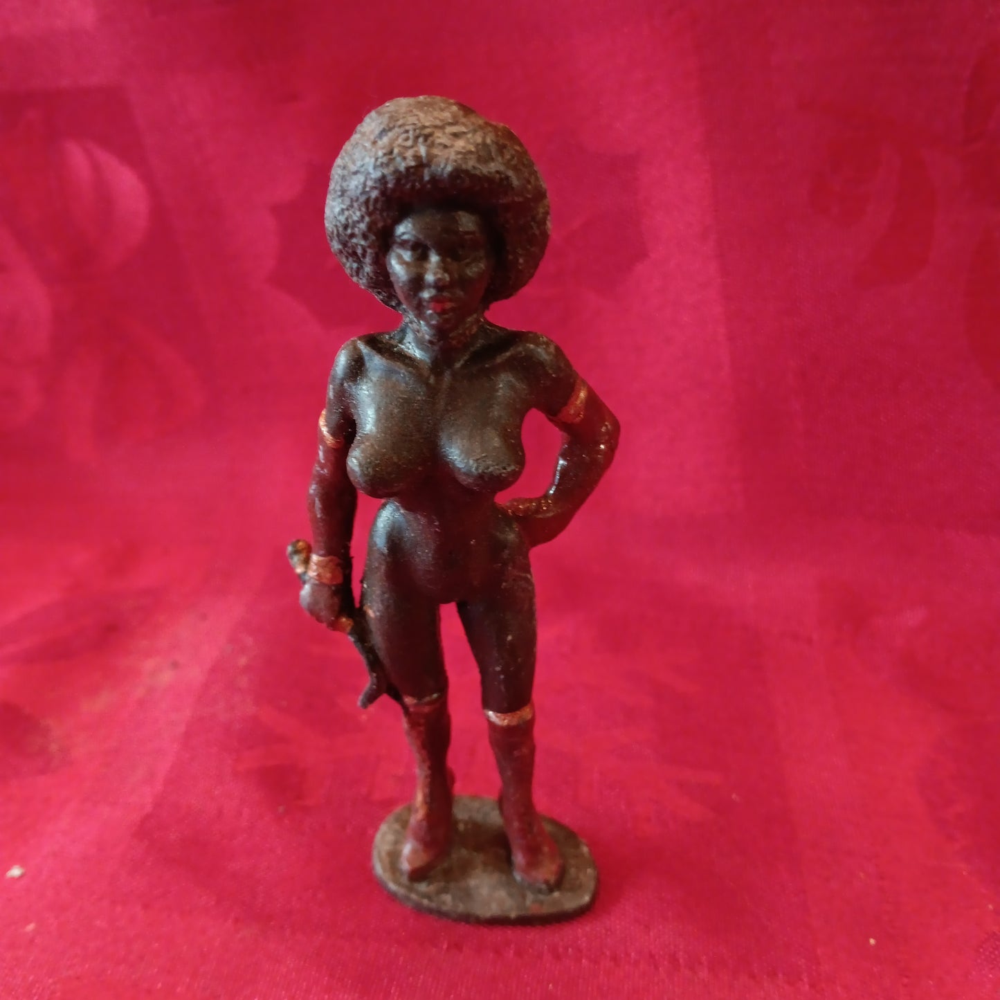 Lead Erotic Black Americana Afro Woman with Mini Whip-Jantiques LLC.