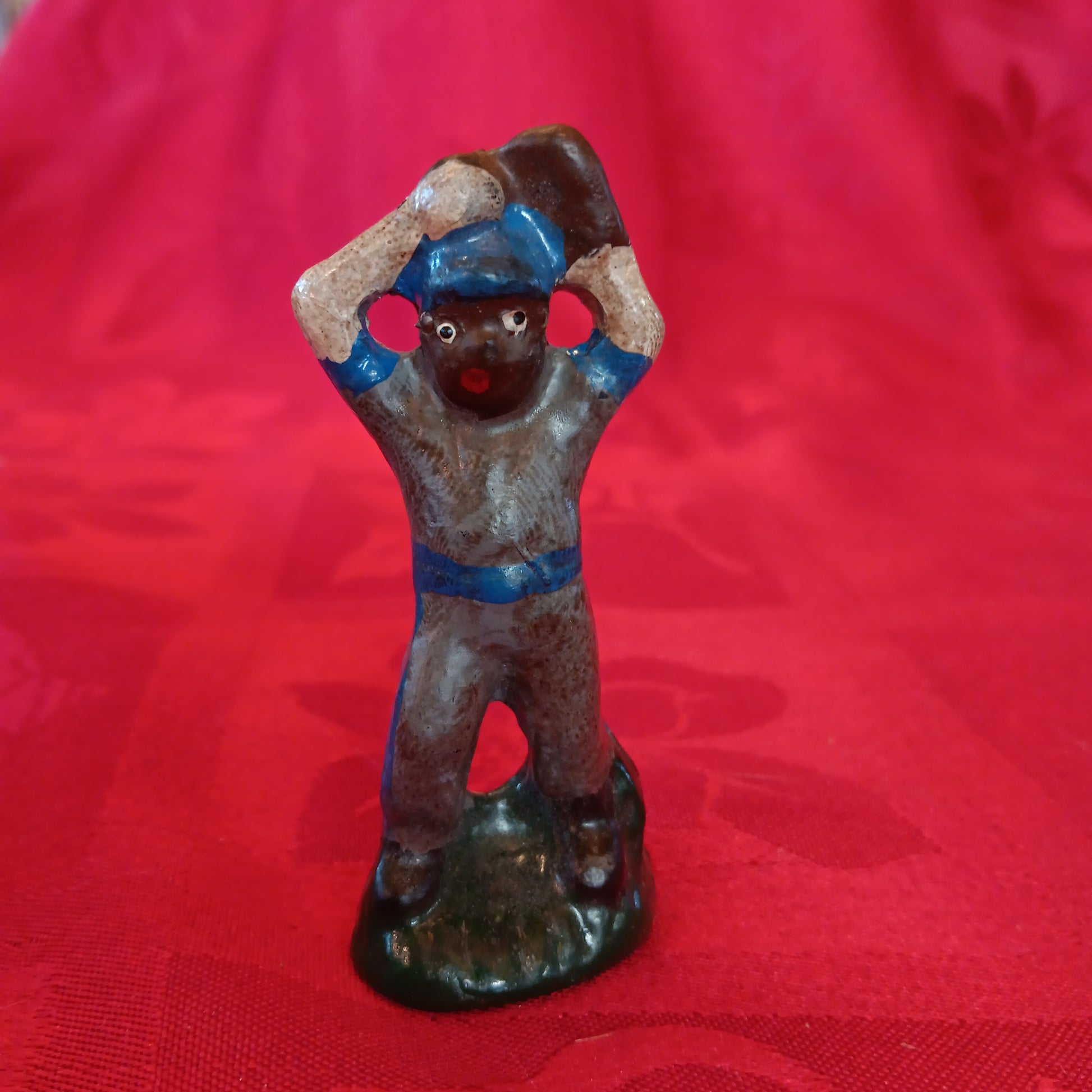 Lead Black Americana Md Blue Baseball Player Baseman Catching Ball-Jantiques LLC.