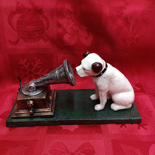 NIPPER DOG Cast Iron Figurine - RCA Nipper Dog w/ Gramophone Victor-Jantiques LLC.