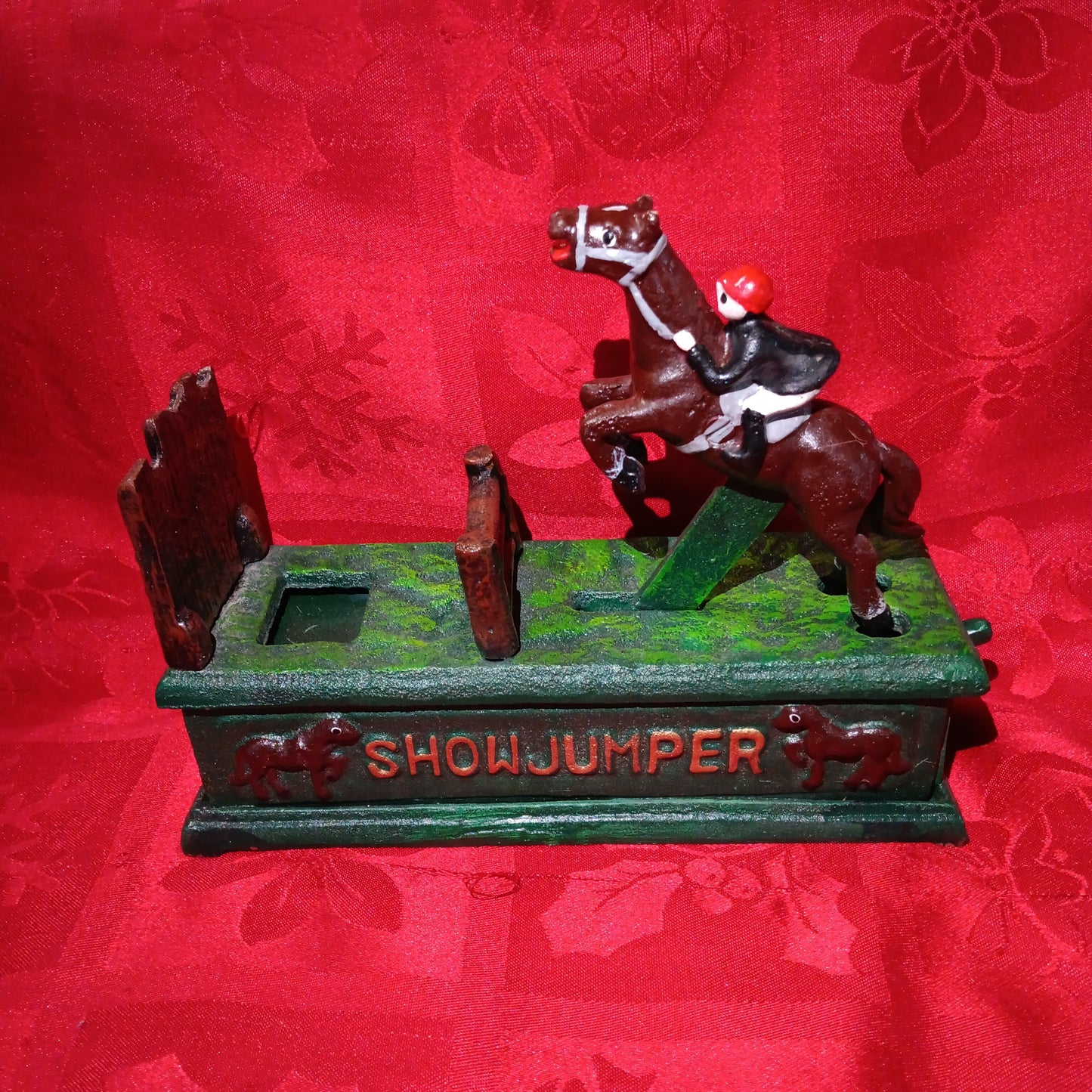 Show Jumper Horse Jockey Cast Iron Mechanical Coin Bank-Jantiques LLC.