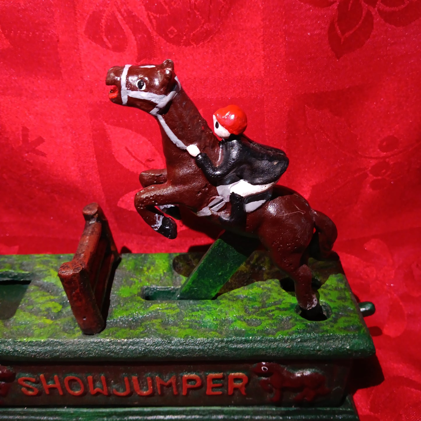 Show Jumper Horse Jockey Cast Iron Mechanical Coin Bank-Jantiques LLC.