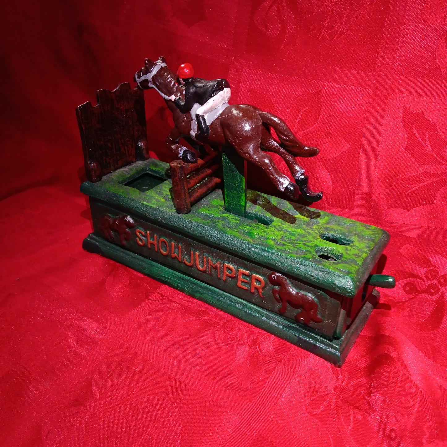 Show Jumper Horse Jockey Cast Iron Mechanical Coin Bank-Jantiques LLC.