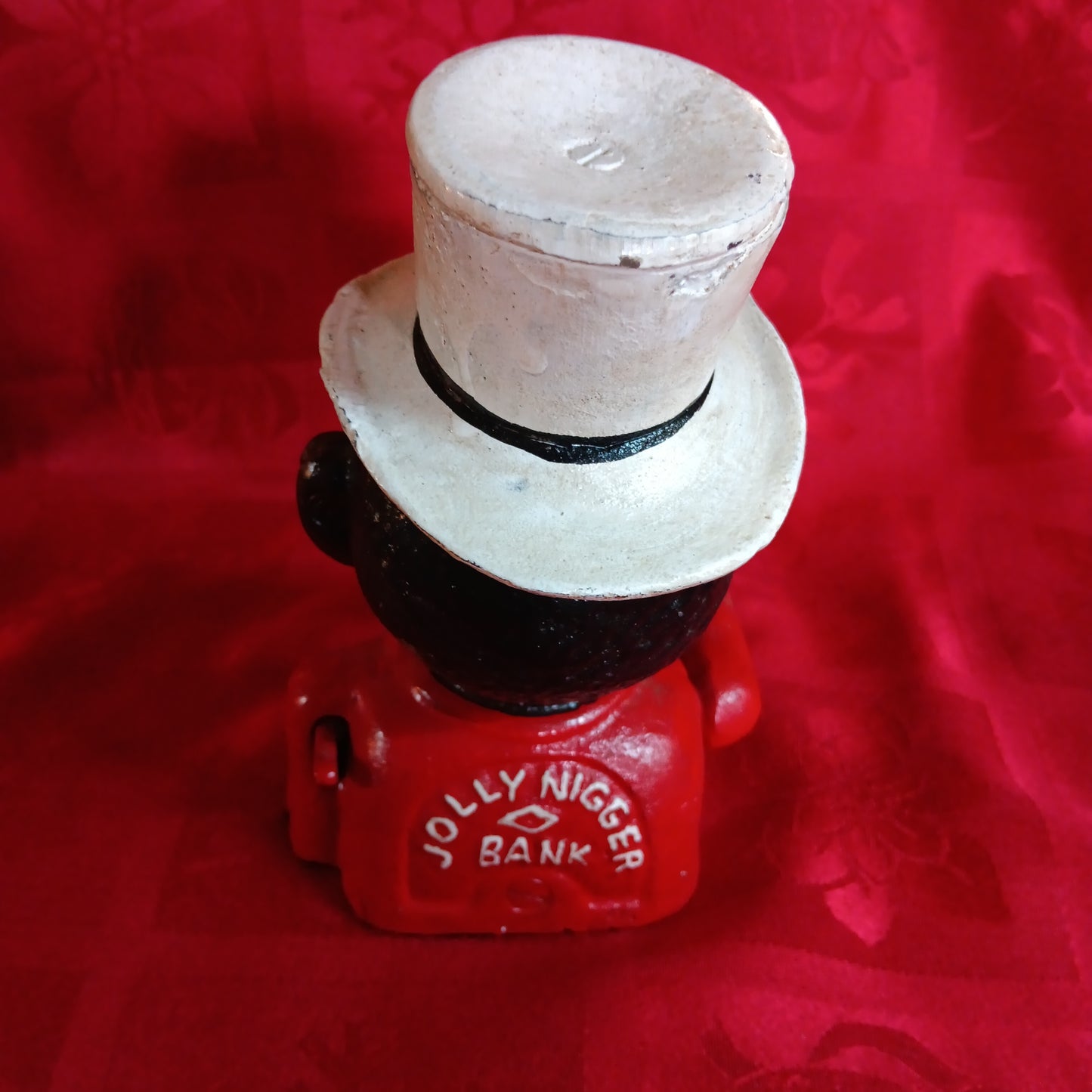 Cast Iron Mechanical Bank - Small Red Jolly Boy w/ Hat-Jantiques LLC.