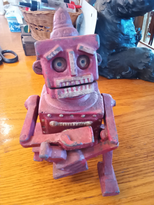 Cast Iron mechanical bank Robert the Robot