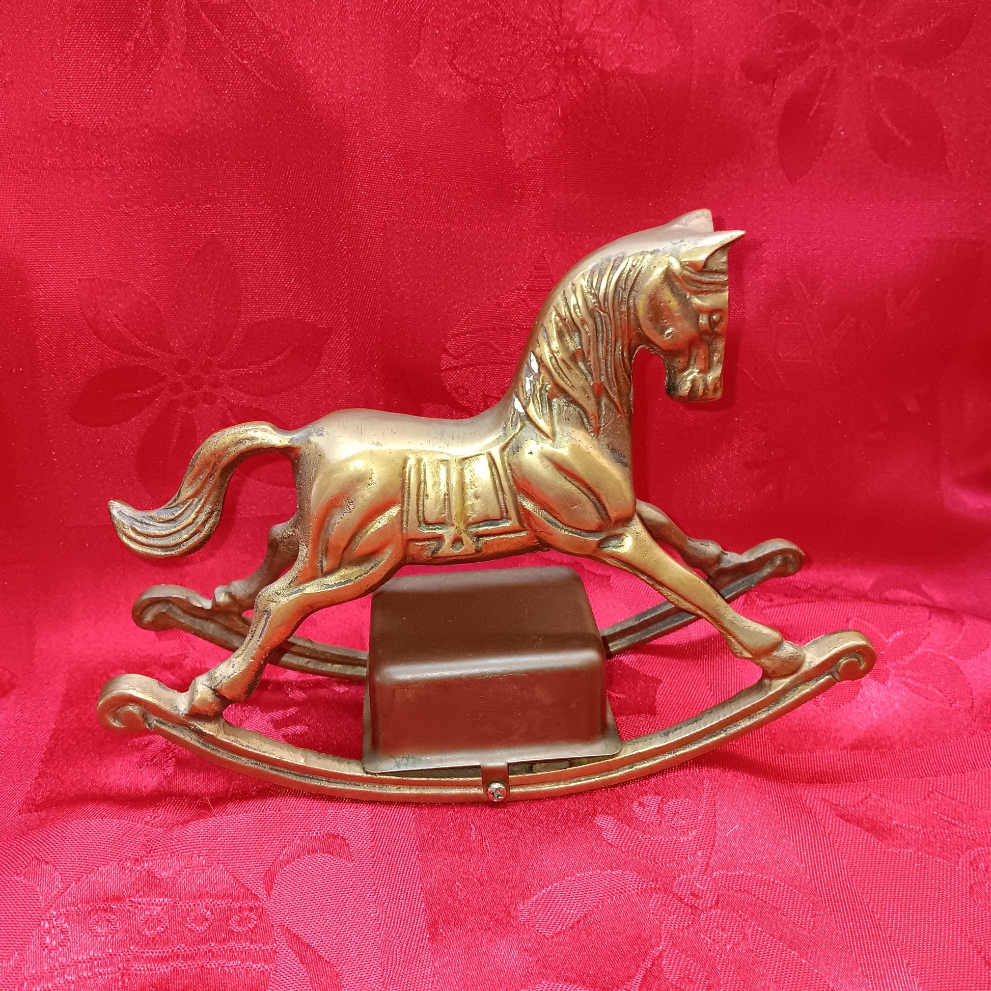 Enesco Brass Musical Rocking Horse-Jantiques LLC.