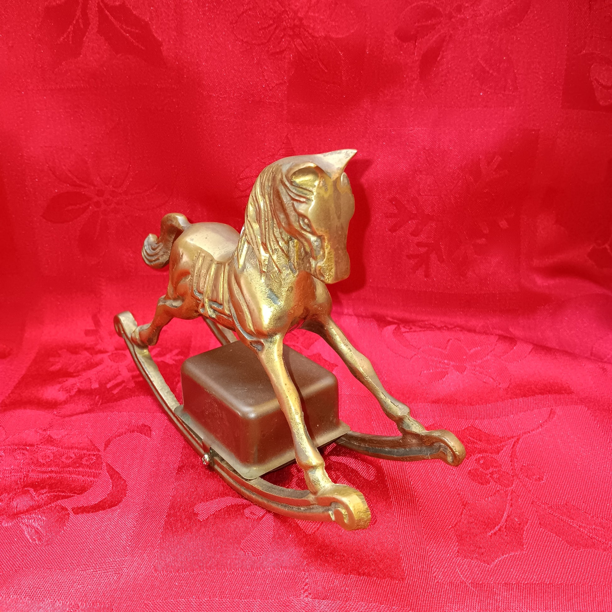 Enesco Brass Musical Rocking Horse-Jantiques LLC.