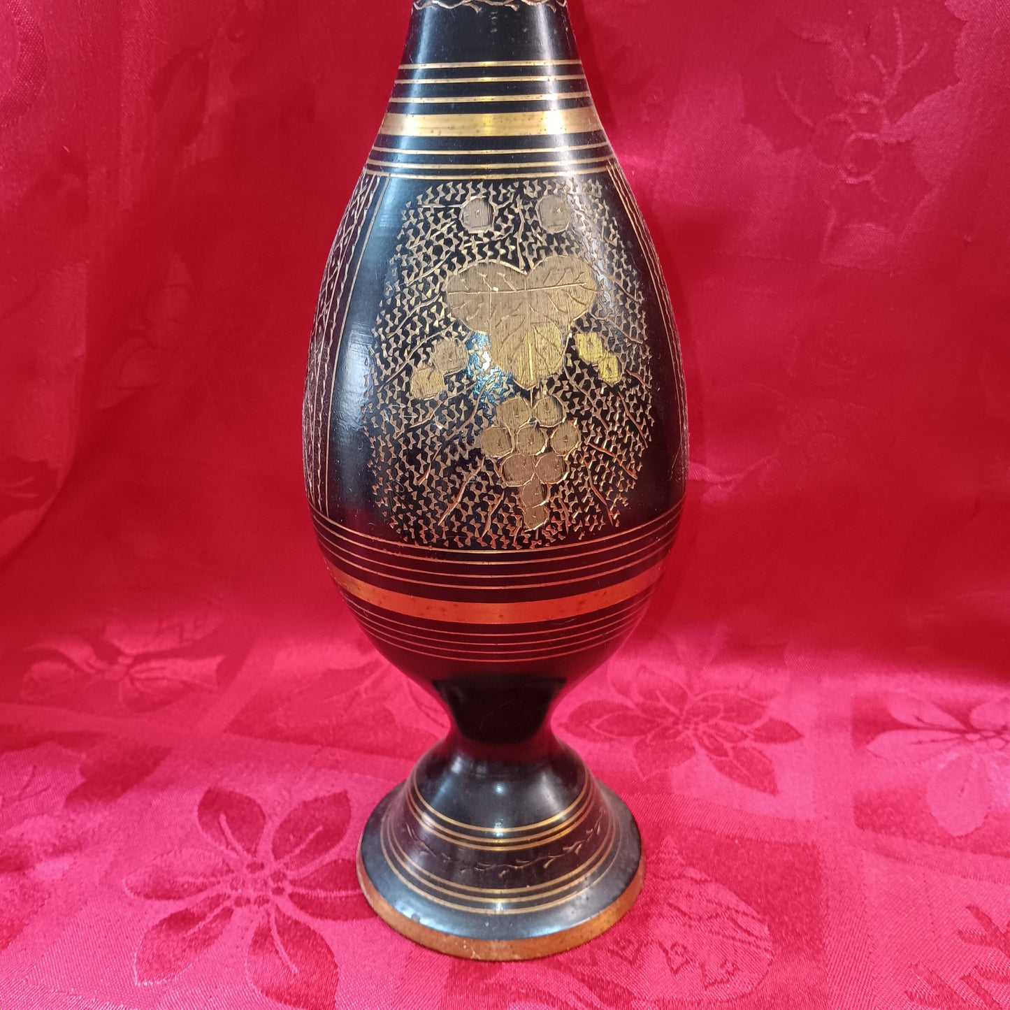 Vintage black & gold metal flower vase-Jantiques LLC.