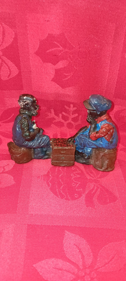 Lead Black Americana Large Men Playing Checkers-Jantiques LLC.