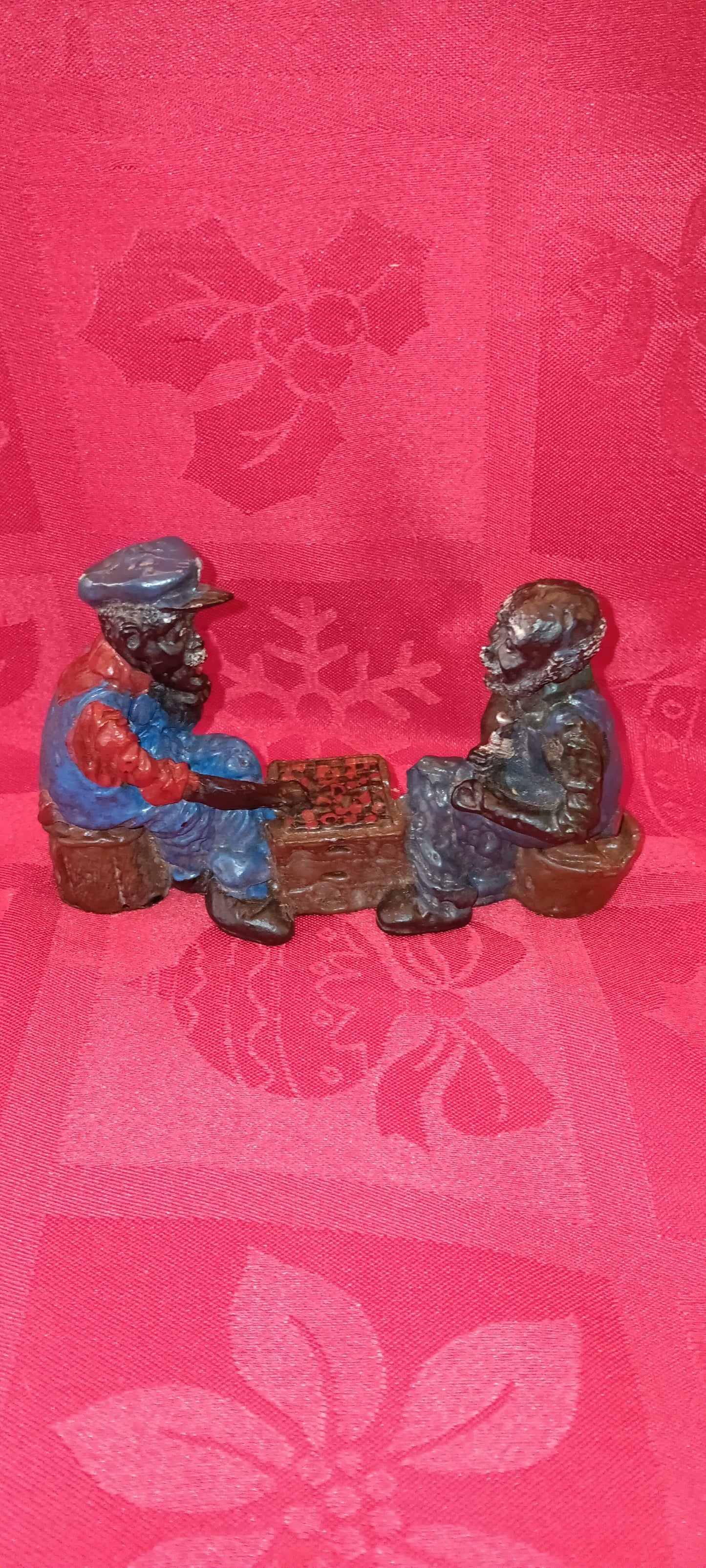 Lead Black Americana Large Men Playing Checkers-Jantiques LLC.