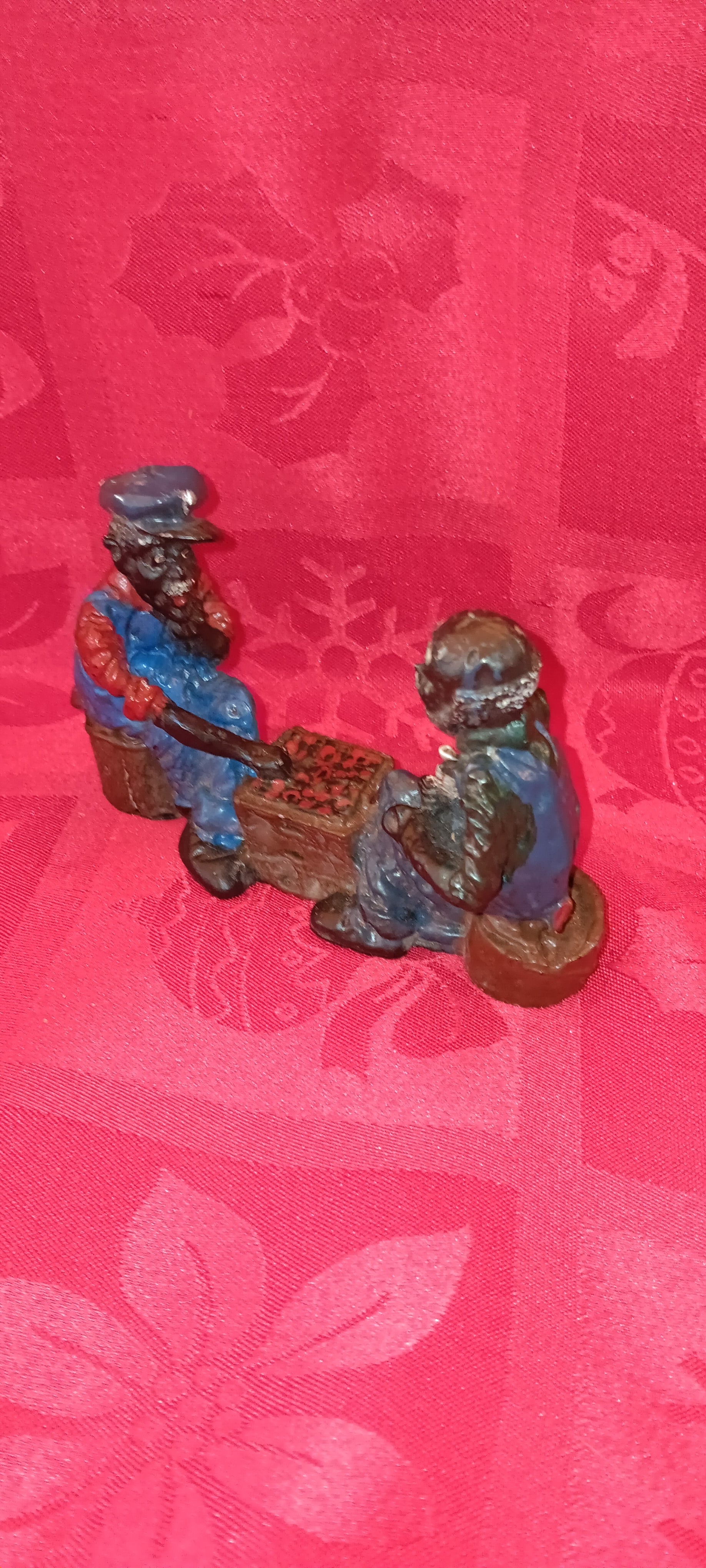 Lead Black Americana Large Men Playing Checkers-Jantiques LLC.