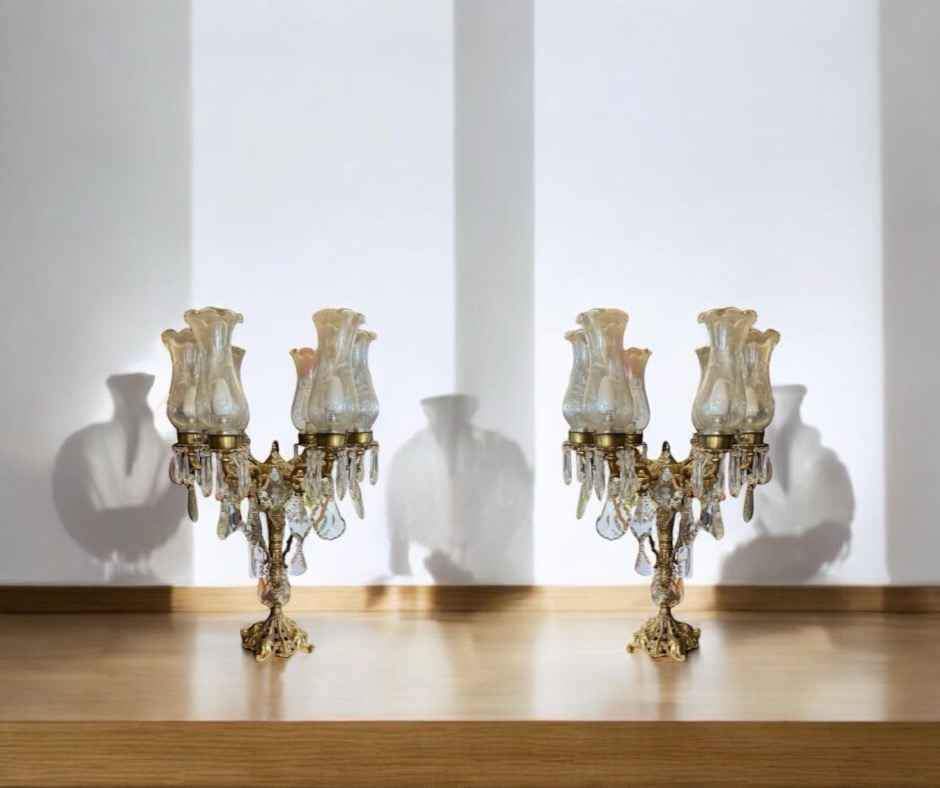 Bronze Crystal Candleabra Pair-Jantiques LLC.