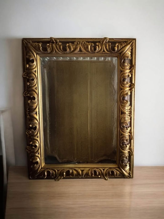 Gilded Elegance: Large Victorian Mirror with Sculpted Frame