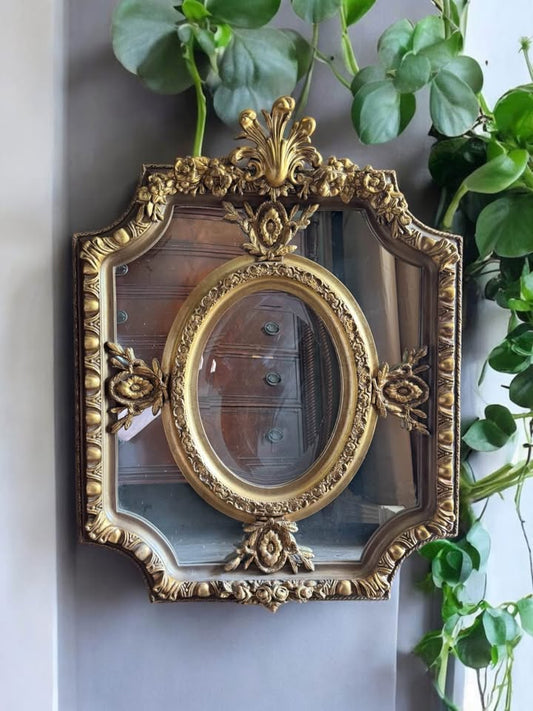 French Gilt Mirror with Oval Beveled Inset