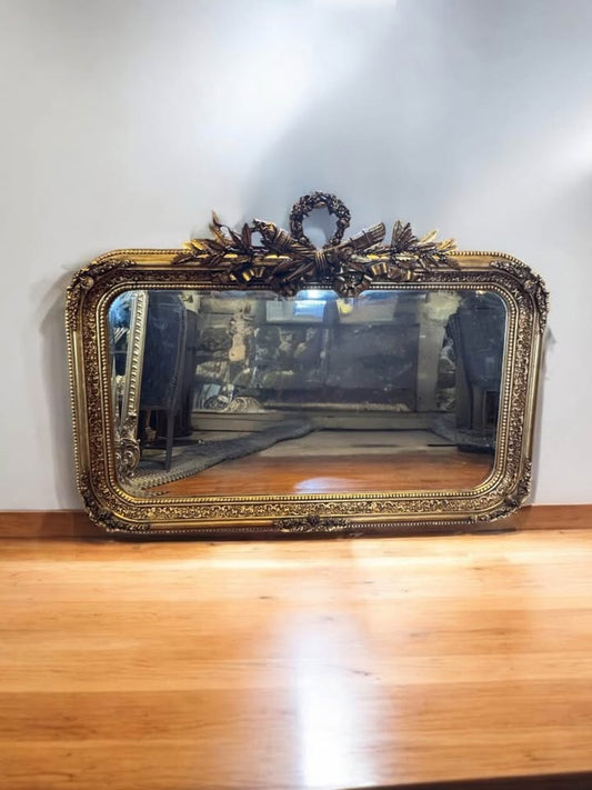 Louis XVI-Style Giltwood Mirror with Laurel Crest