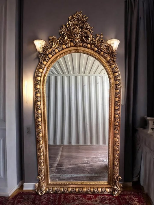 Opulent French Baroque Gold Gilt Rounded Top Mirror