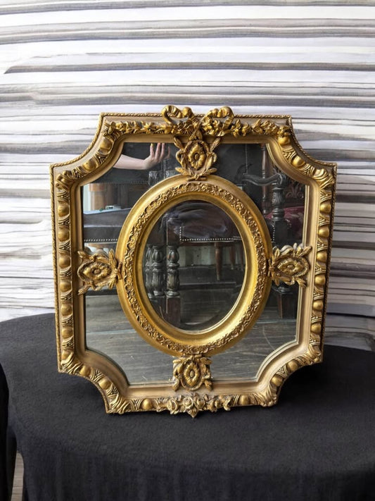 Ornate Gilt Oval-Inset Mirror with Ribbon & Laurel Accents