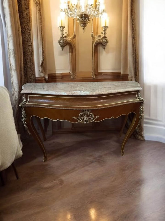 French Louis XV Style Console Table – Marble Top with Ormolu Accents