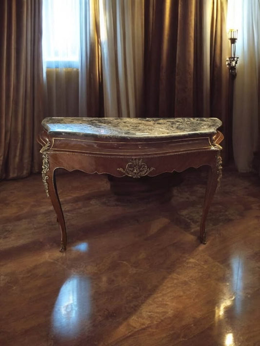French Louis XV Style Marble Top Console Table with Ormolu Mounts – 50” Wide