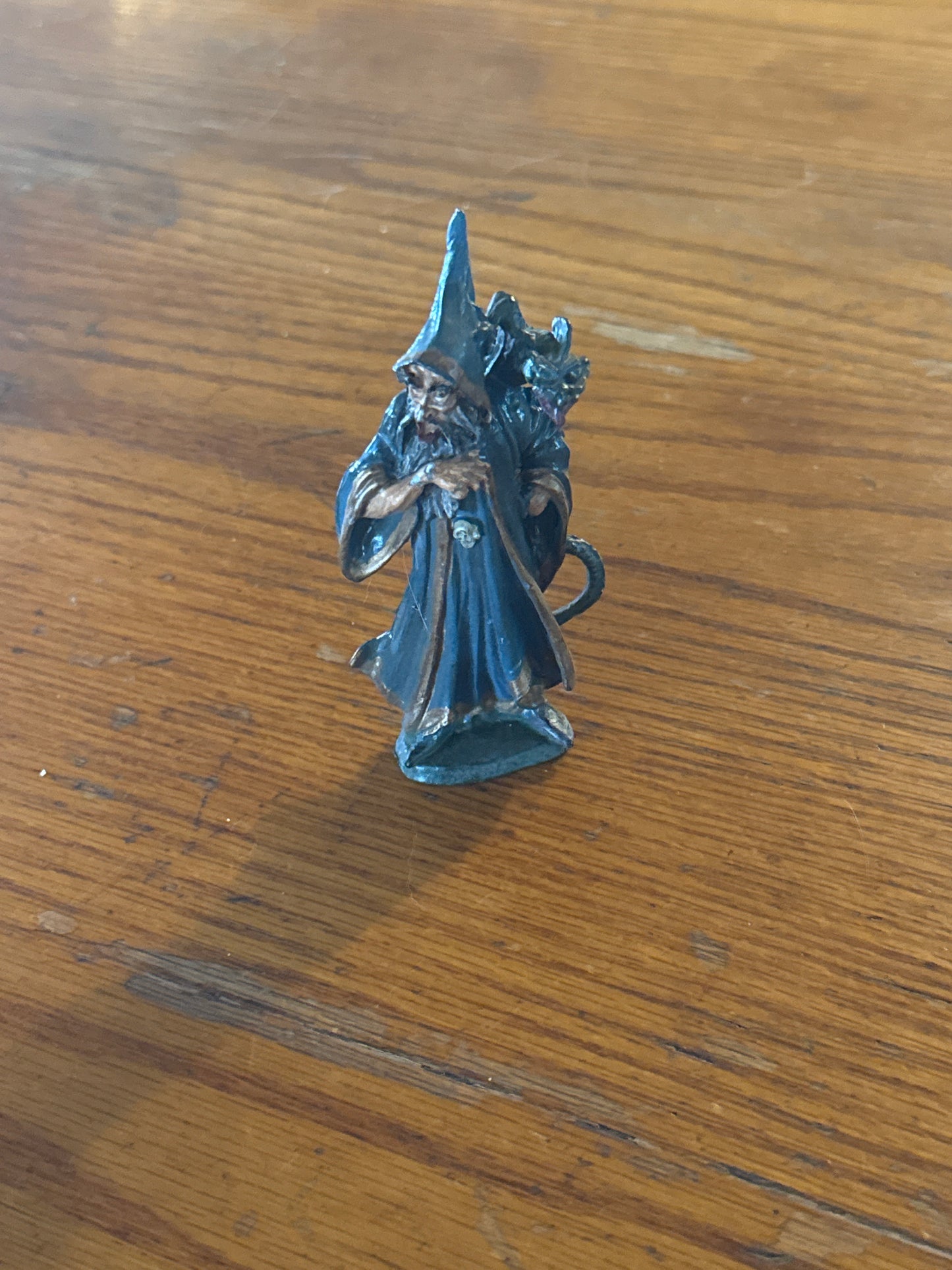 Solid Lead wizard with dragon Statue
