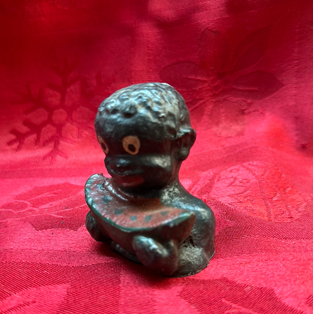 Lead Black Americana Watermelon boy paperweight-Jantiques LLC.