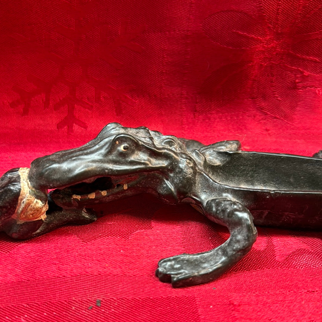 Lead Black Americana Alligator Baby Ashtray trinket dish-Jantiques LLC.