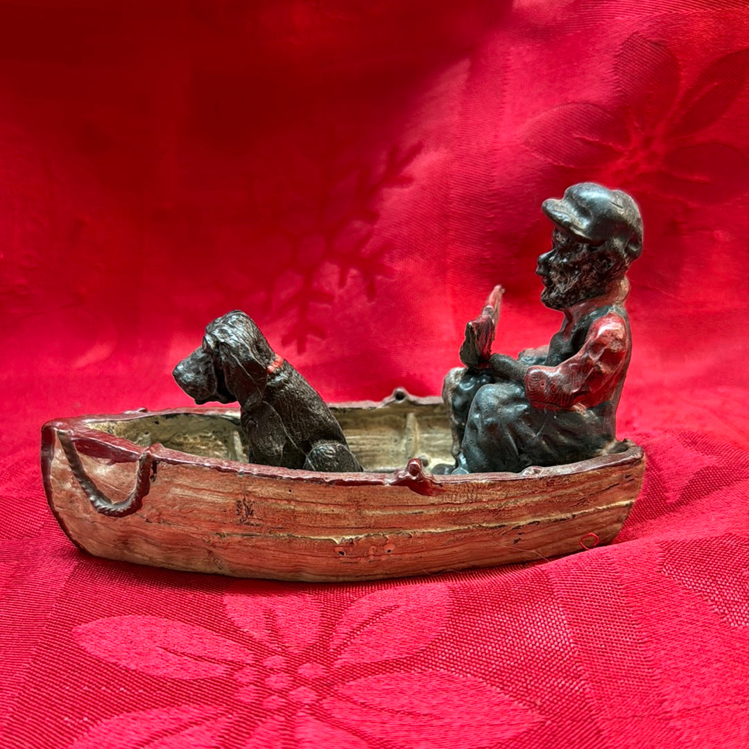 Lead Black Americana Watermelon Man With Dog in boat-Jantiques LLC.