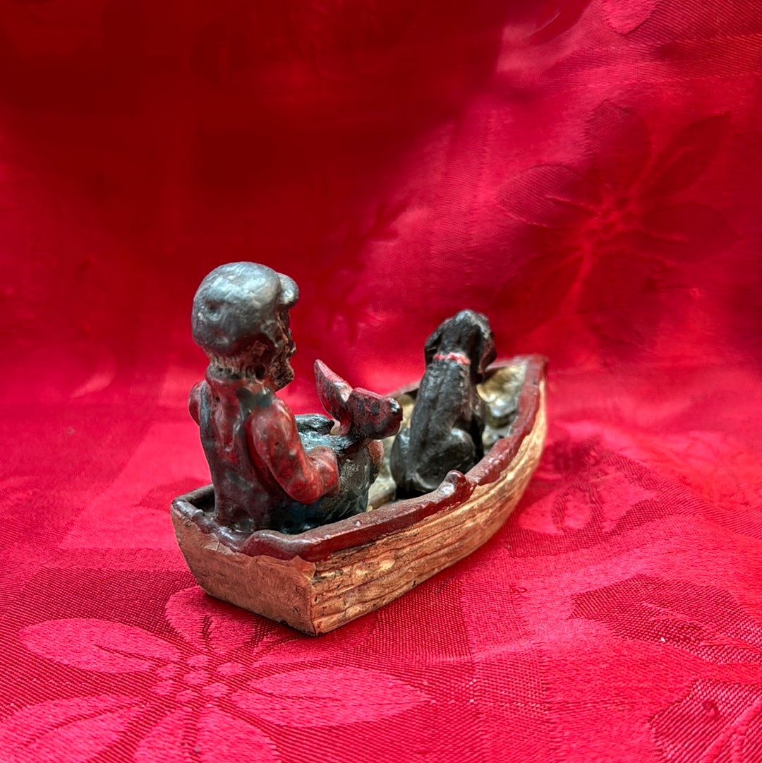 Lead Black Americana Watermelon Man With Dog in boat-Jantiques LLC.