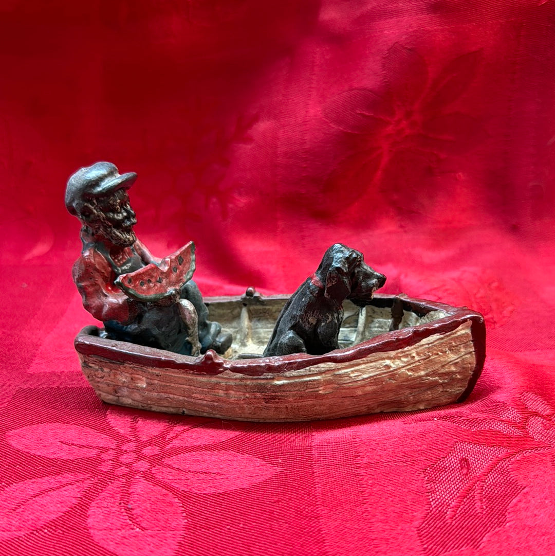 Lead Black Americana Watermelon Man With Dog in boat-Jantiques LLC.