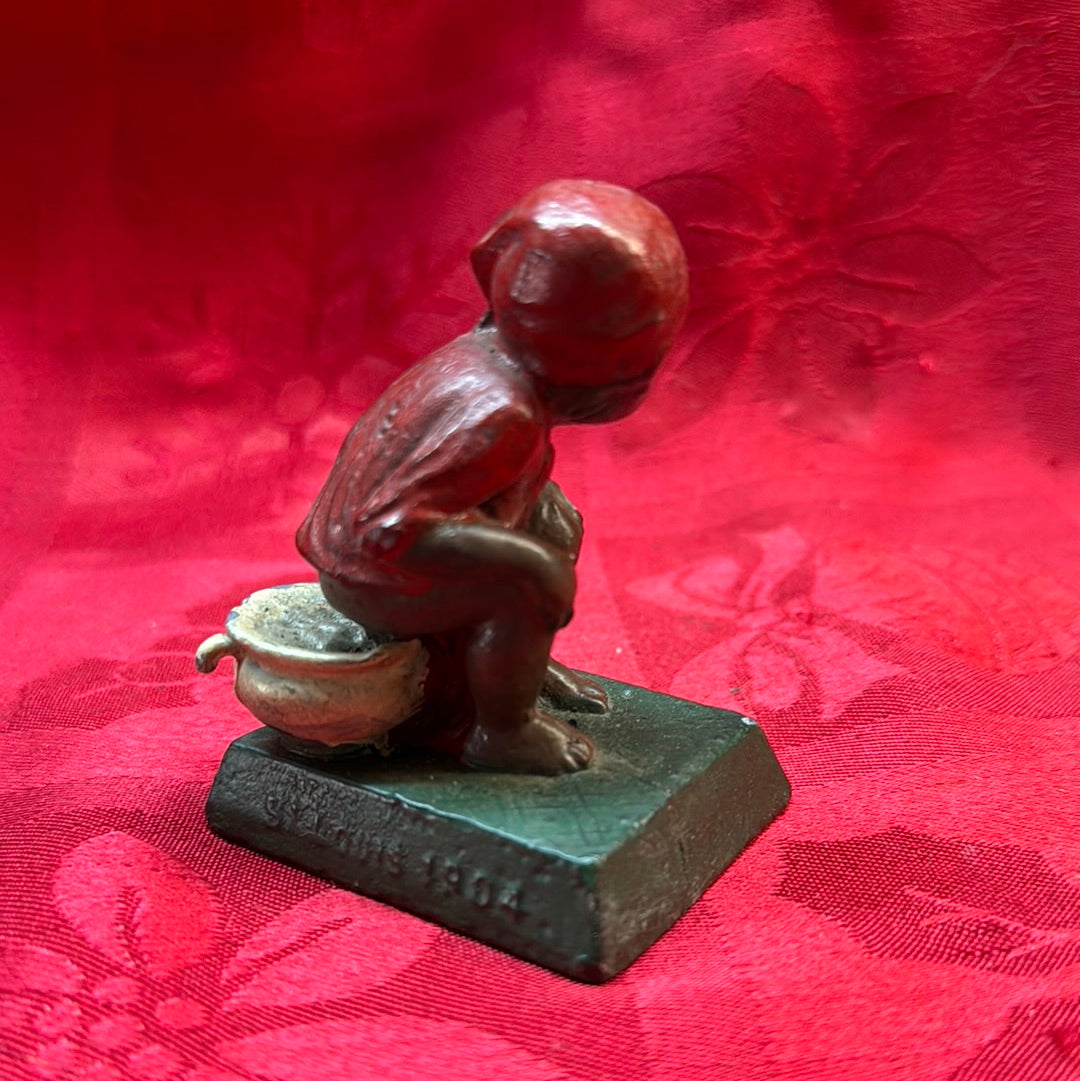 Lead Black Americana Red Girl on Chamberpot-Jantiques LLC.