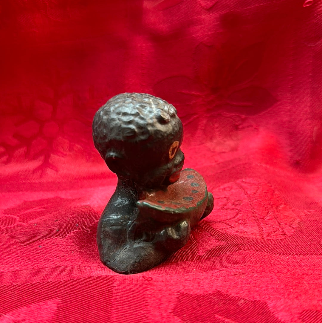 Lead Black Americana Watermelon boy paperweight-Jantiques LLC.