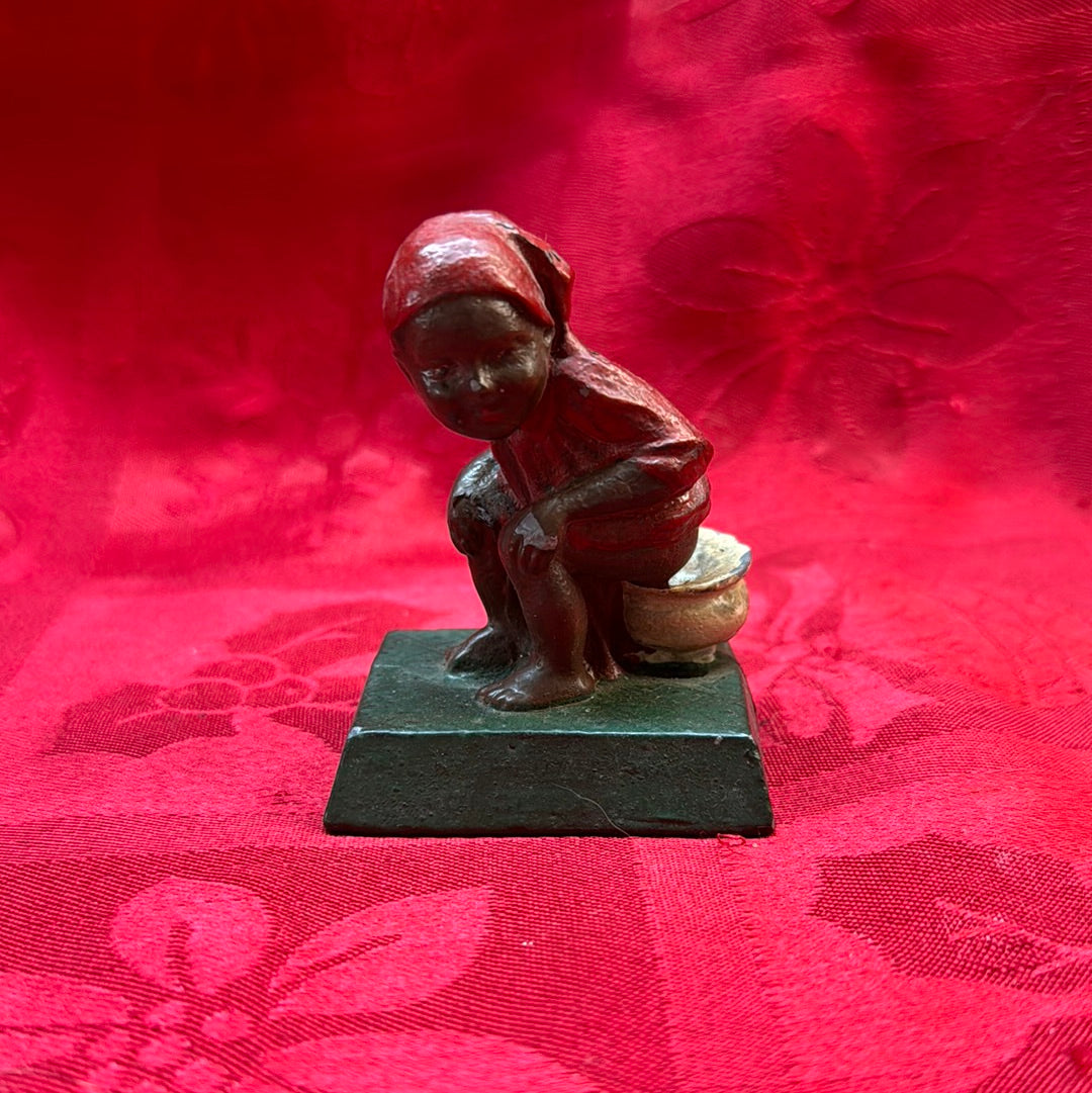 Lead Black Americana Red Girl on Chamberpot-Jantiques LLC.