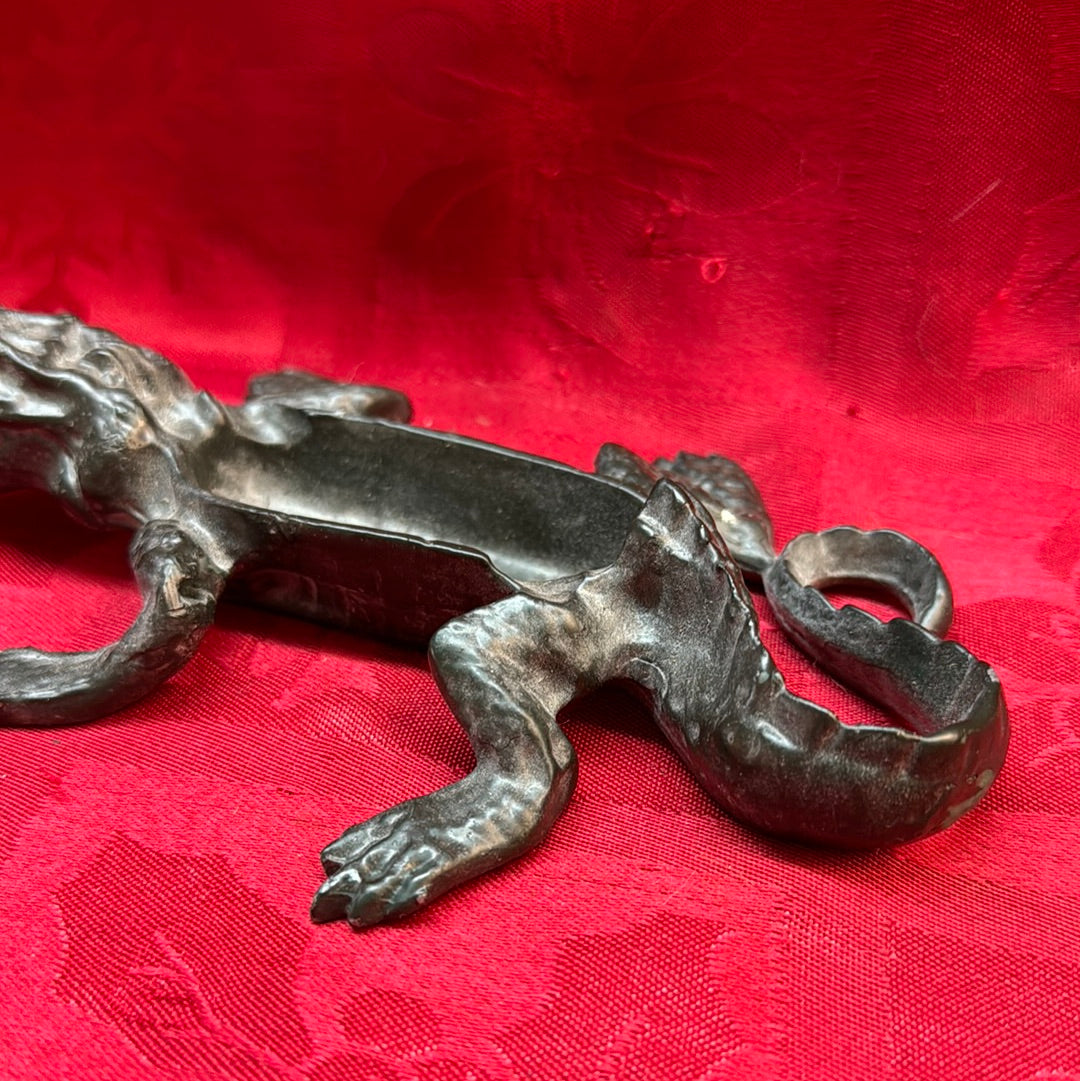 Lead Black Americana Alligator Baby Ashtray trinket dish-Jantiques LLC.