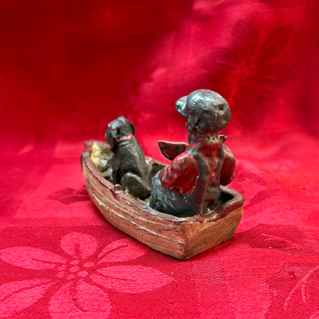 Lead Black Americana Watermelon Man With Dog in boat-Jantiques LLC.