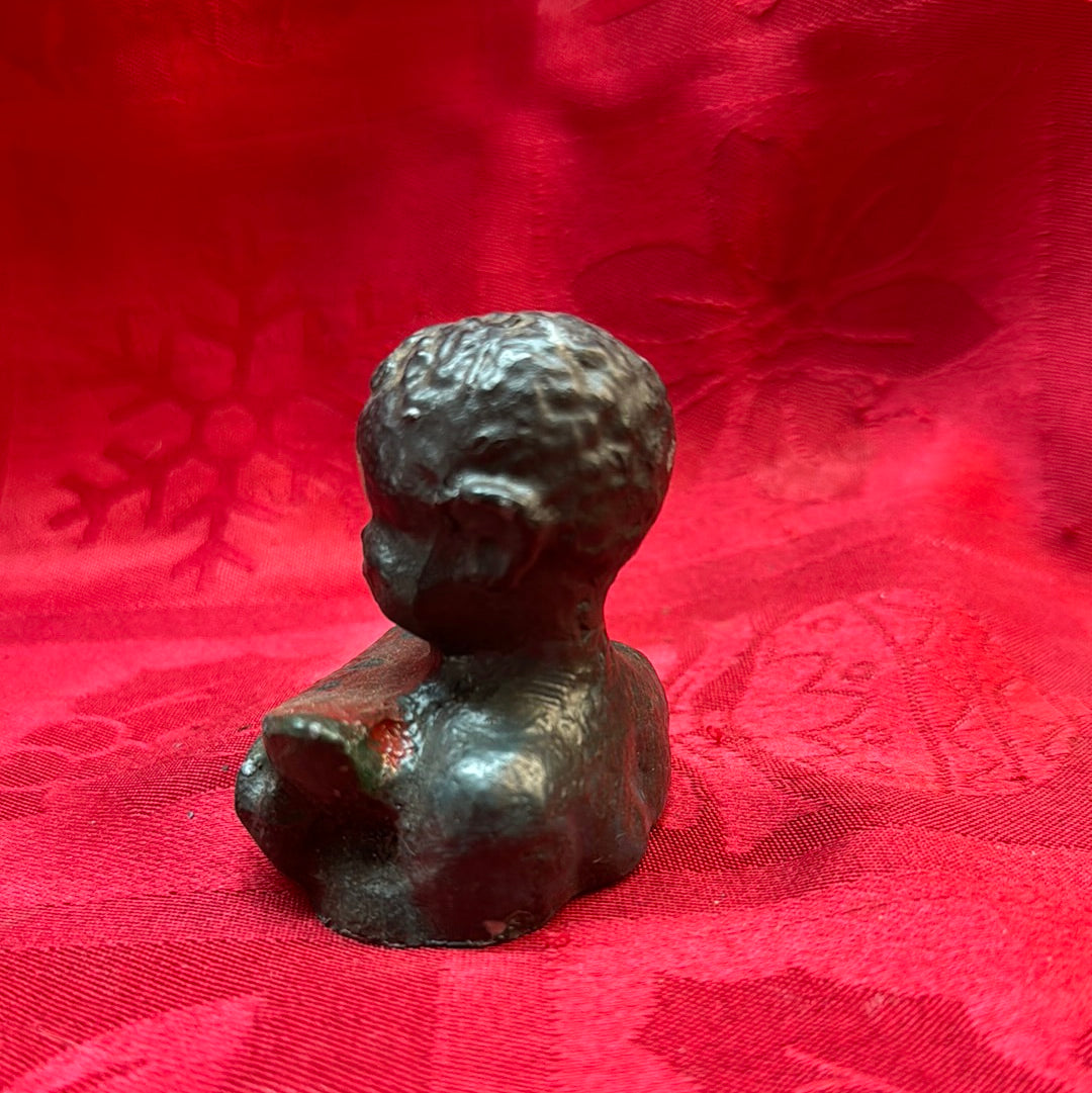 Lead Black Americana Watermelon boy paperweight-Jantiques LLC.