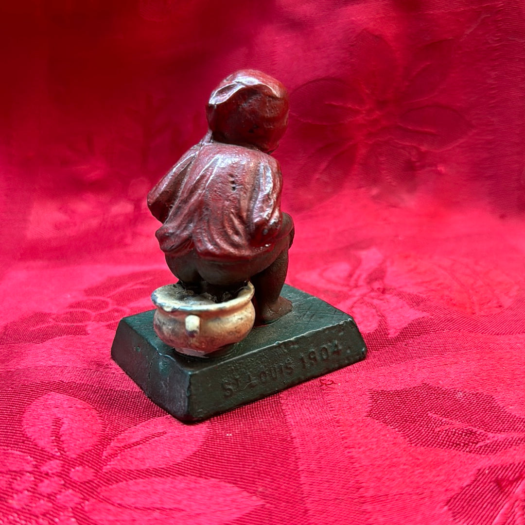 Lead Black Americana Red Girl on Chamberpot-Jantiques LLC.