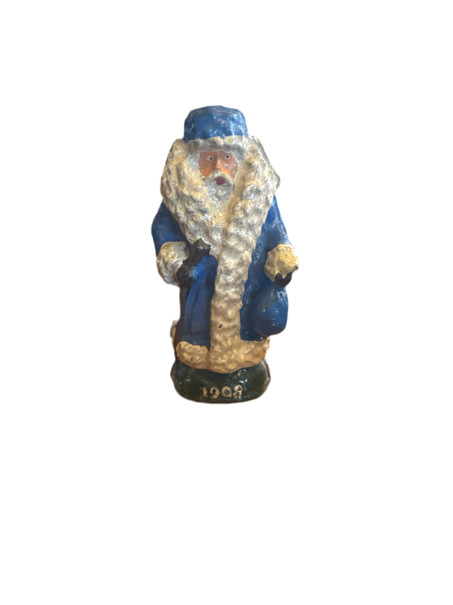 Lead Old Fashion Blue Santa Claus 1908-Jantiques LLC.