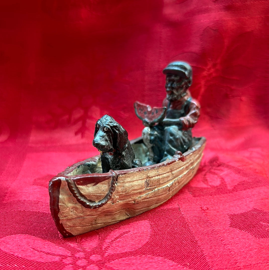 Lead Black Americana Watermelon Man With Dog in boat-Jantiques LLC.