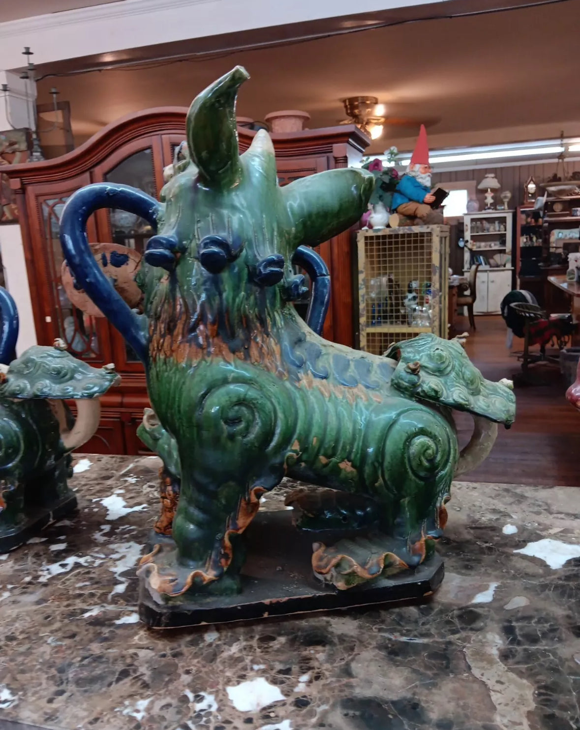 Majolica Foo Dog Sculptures-Jantiques LLC.