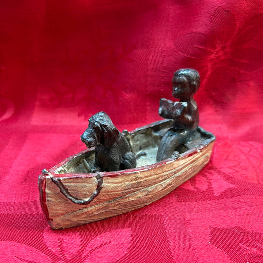 Lead Black Americana Watermelon Boy With Dog in boat-Jantiques LLC.