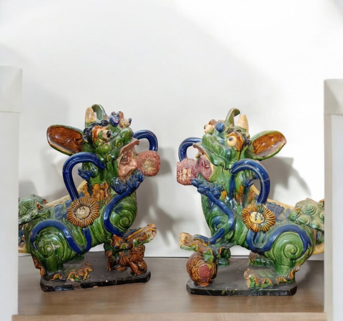 Majolica Foo Dog Sculptures-Jantiques LLC.