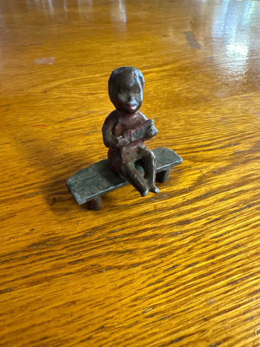 Lead Black Americana Boy Sitting on Bench-Jantiques LLC.