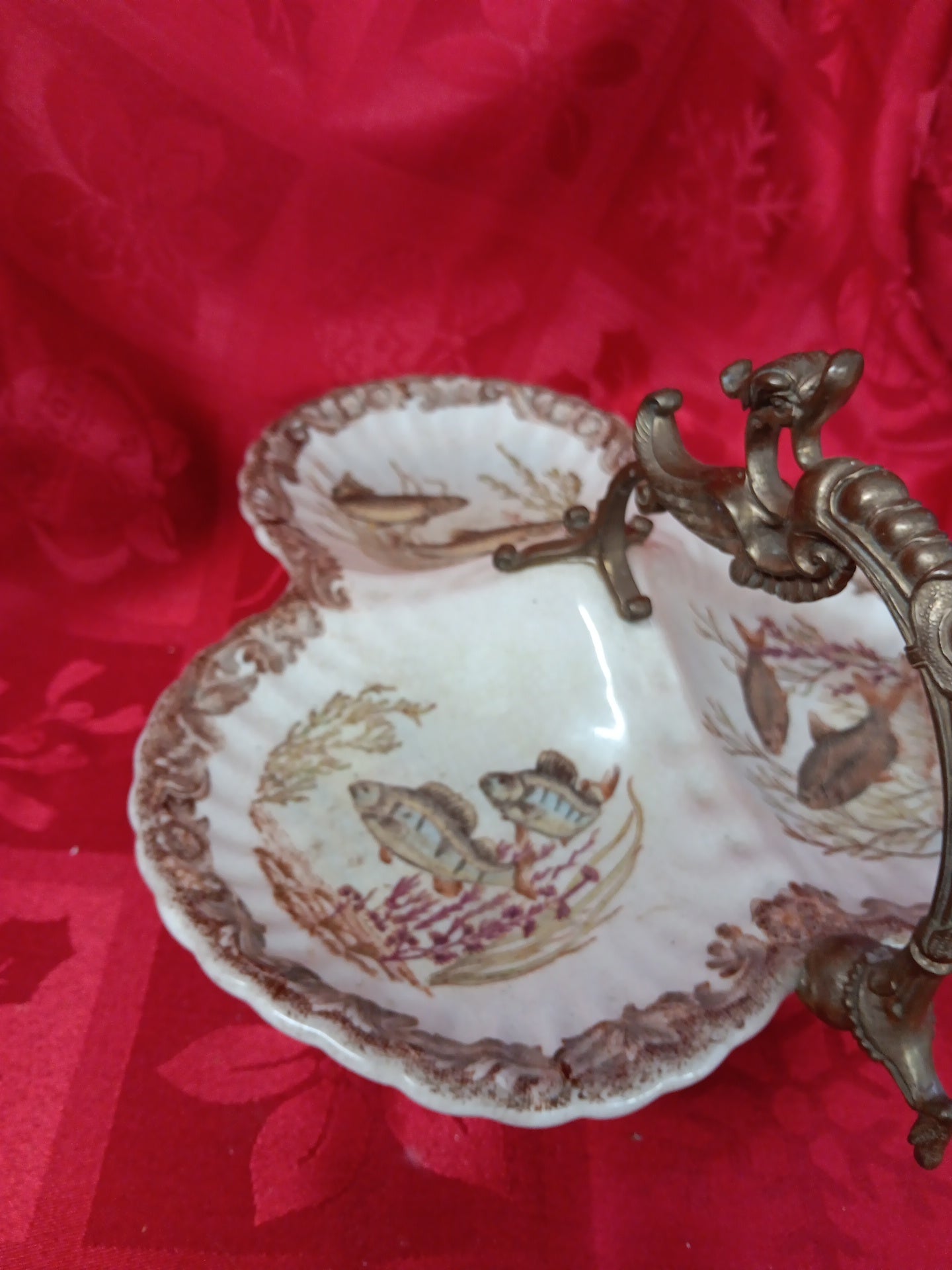 White Porcelain and Bronze Fish Ring Holder-Jantiques LLC.