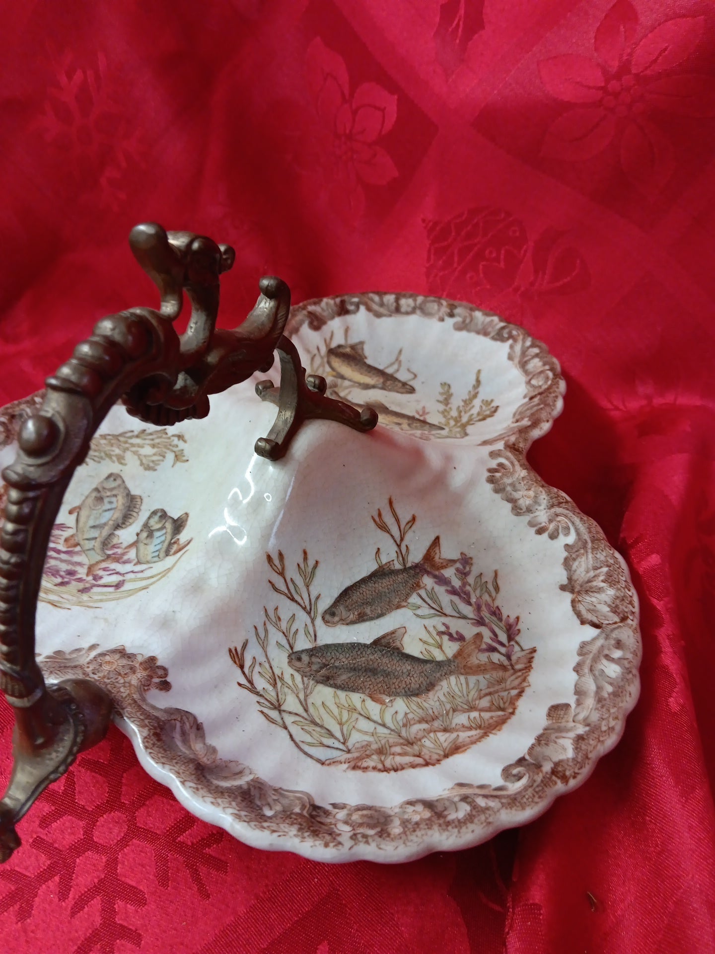 White Porcelain and Bronze Fish Ring Holder-Jantiques LLC.