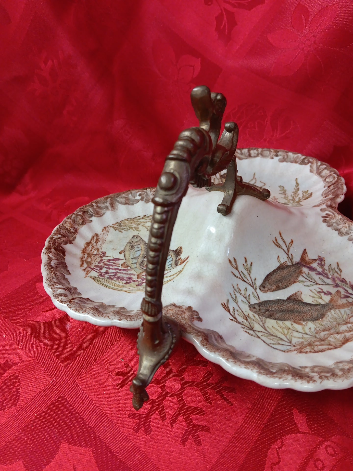 White Porcelain and Bronze Fish Ring Holder-Jantiques LLC.