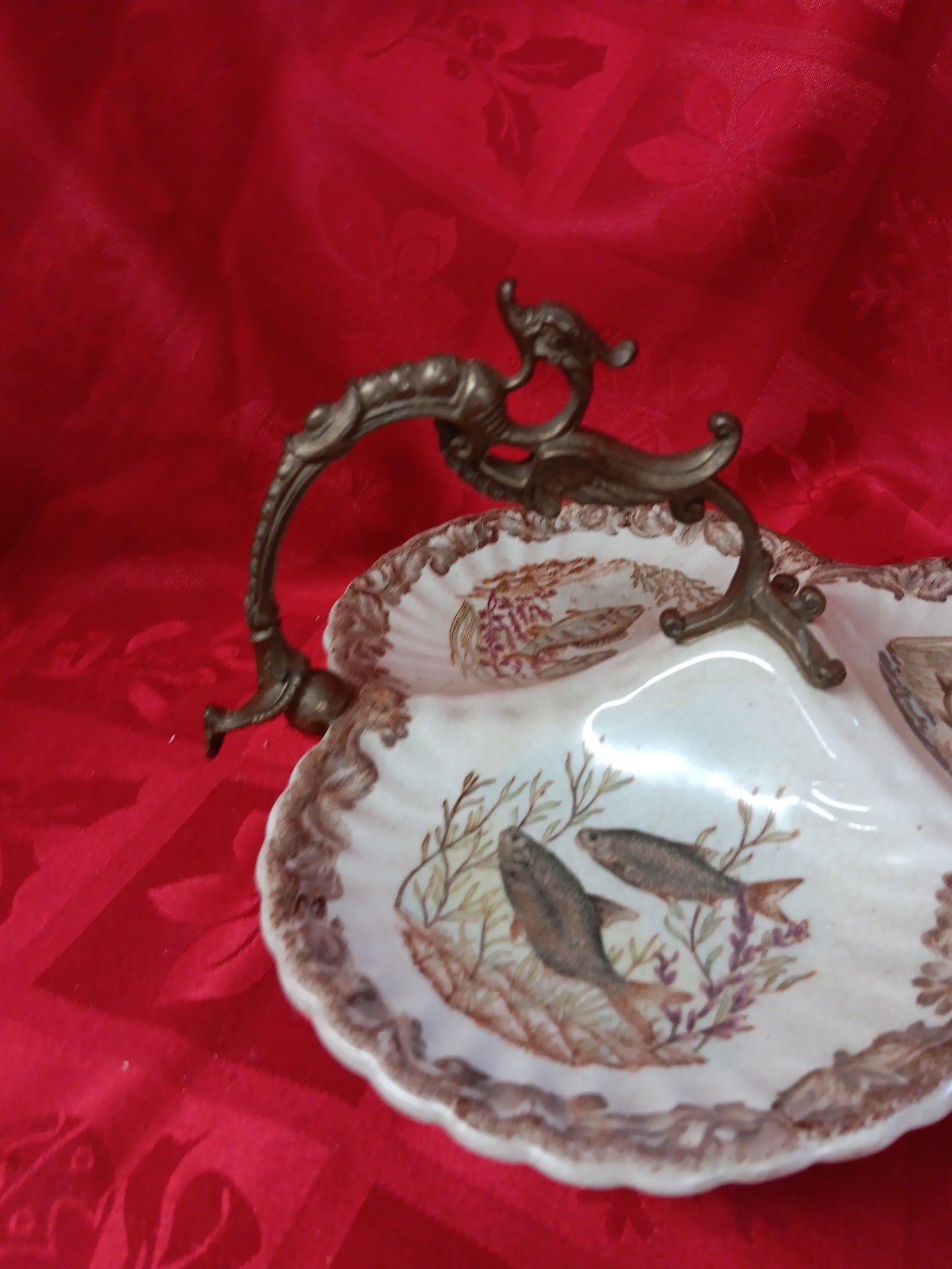 White Porcelain and Bronze Fish Ring Holder-Jantiques LLC.