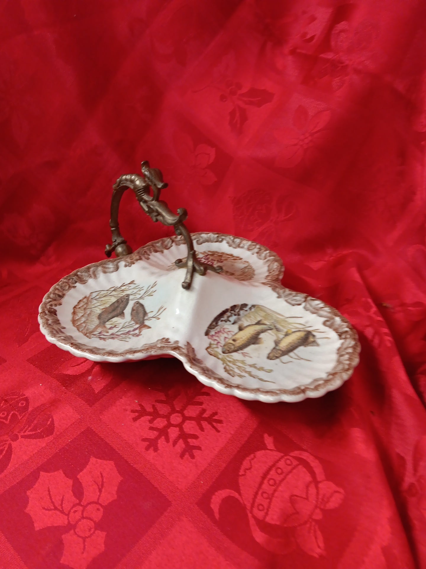 White Porcelain and Bronze Fish Ring Holder-Jantiques LLC.