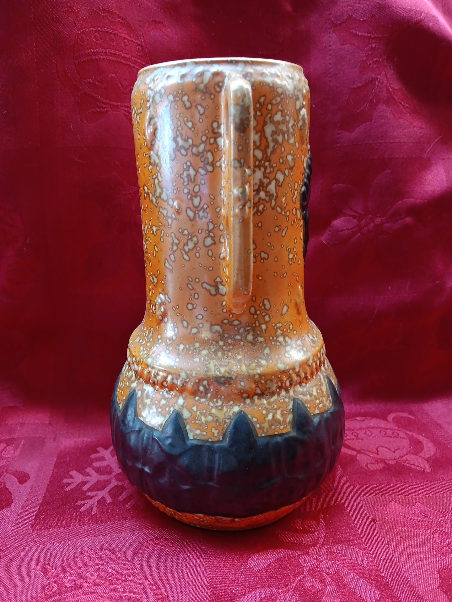 Czech Alienware 2 handled Vase in Black & Orange Art Deco Art Pottery-Jantiques LLC.