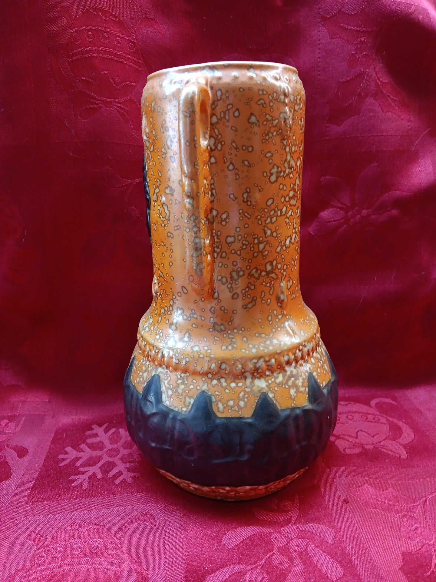 Czech Alienware 2 handled Vase in Black & Orange Art Deco Art Pottery-Jantiques LLC.