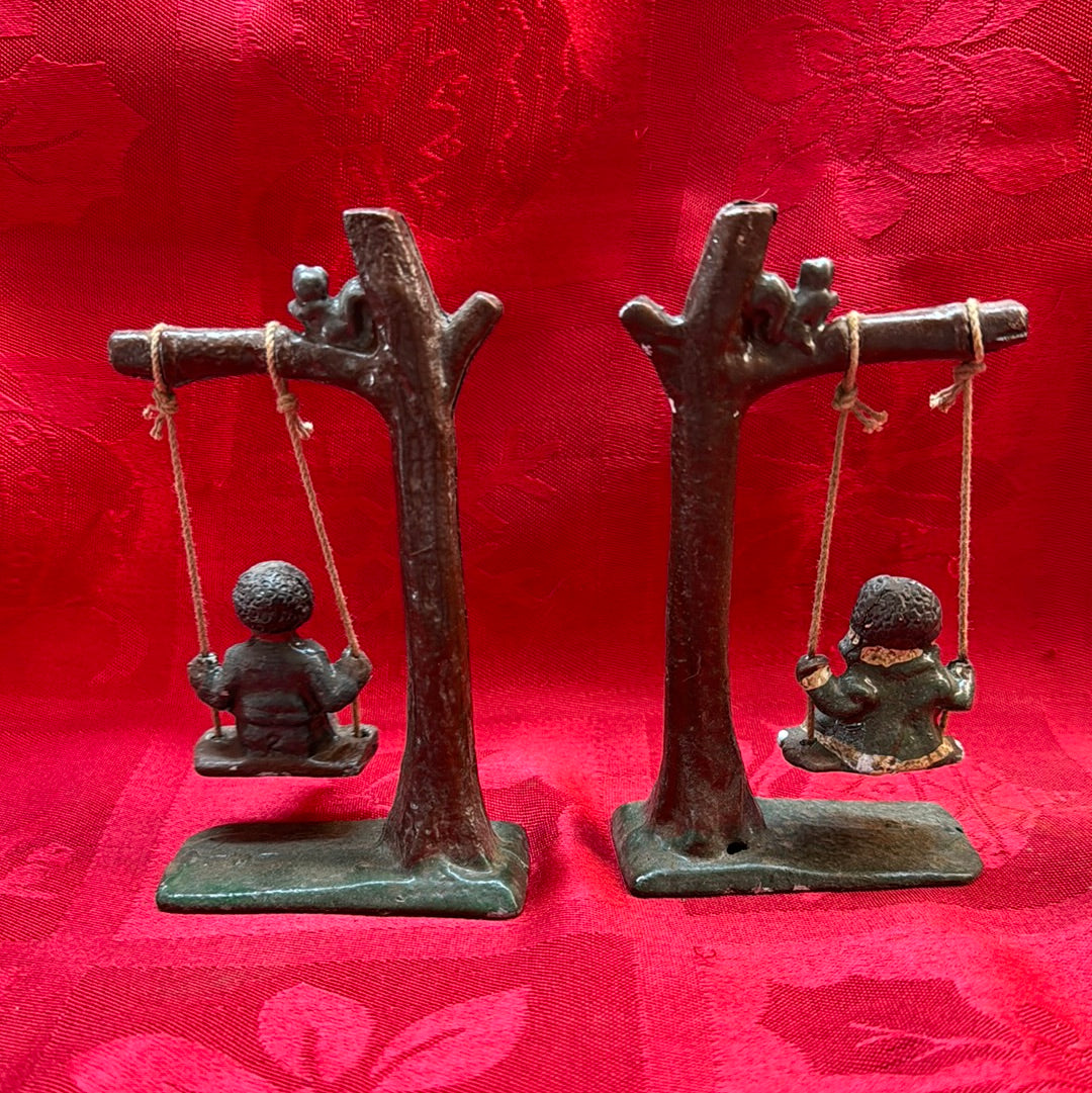 Lead Black Americana Boy & Girl Swinging Set-Jantiques LLC.