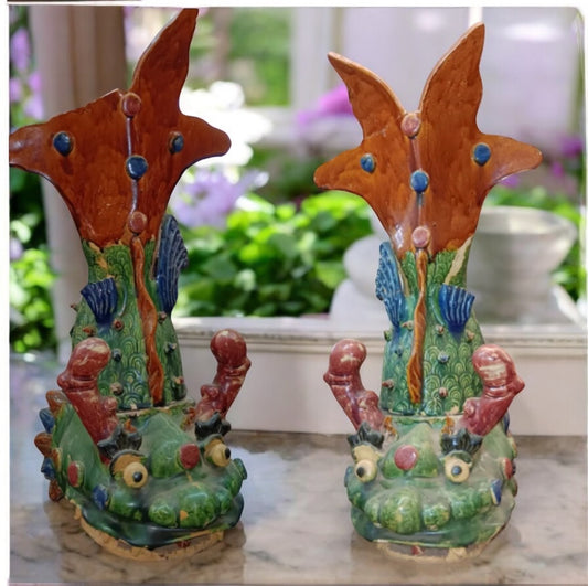 Majolica Foo Fish Sculptures-Jantiques LLC.